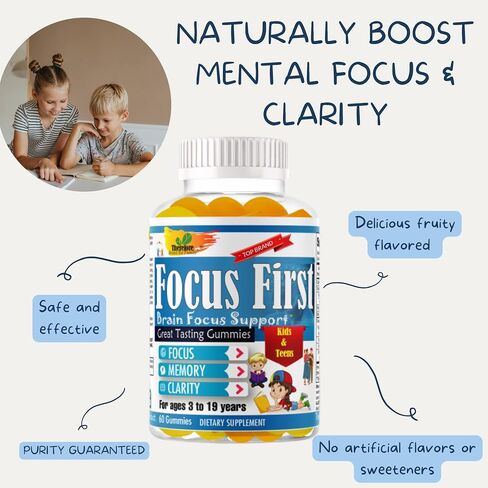 Focus First -Brain Focus, Memory, & Clarity Kids and Teens Study School Great Taste Gummies for Focus and Attention Omega with DHA/EPA Omega 3-6-9 Vitamin- 60 Gummies in Saudi Arabia
