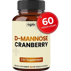 agobi D-Mannose 1300mg with Cranberry 200mg Supplement - 60 Capsules - Support for UTI Health, Immune System & Body Management - Gluten-Free, Non-GMO