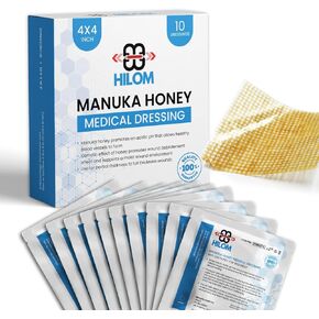 Hilom Medical Grade Manuka Honey Gauze Dressing 2 inch x 2 inch (5 Pack - Non-Adherent) | First Aid for Minor Wounds Such as Cuts or Advanced Wound Care of Bed Sores, Burns, or Lacerations