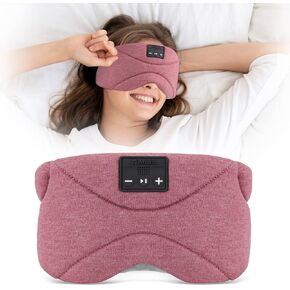 Flashmen Bluetooth Sleep Mask with White Noise Timer Sleep Mask for Side Sleeper Block out Light Cooling Weighted Eye Mask with Bluetooth Headphones for Women Girl (Pink)