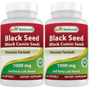 Best Naturals 2 Packs Black Seed Oil Capsules 1000 mg (Non-GMO) Nigella Sativa - 100% Cold Pressed Black Cumin Seed Oil Pills Contains Thymoquinonoe 60 Count (Total 120 Softgels) in Kuwait
