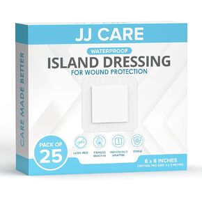 JJ Care [حزمة من 25] ضمادة الجزيرة اللاصقة المقاومة للماء 6 بوصة × 15 سم، ضمادات شاش معقمة ومسامية ذات حواف من اللاتكس، ملفوفة بشكل فردي، وسادة مركزية مقاس 10 سم × 10 سم in Saudi Arabia