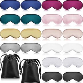 20 Pieces Silk Sleep Mask Eye Mask with Adjustable Strap Sleeping Mask Eye Cover Blindfold for Women Men Sleeping Travel (Black)