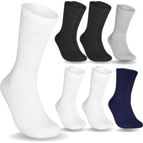 Special Essentials 6 Pairs Non-Binding Diabetic & Circulator Crew Socks For Men & Women - Soft Moisture-Wicking Cotton