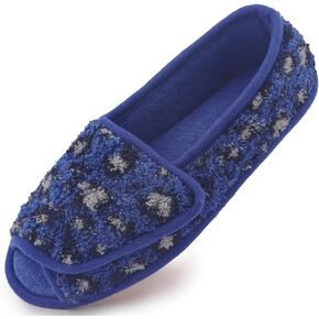 Git-up Diabetic Slippers for Women Memory Foam Arthritis Edema Adjustable Open Toe Swollen Feet Slippers Bedroom House Indoor Outdoor Shoes with Rubber Sole