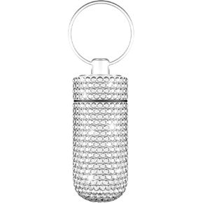 Bling Pill Case Pill Container Rhinestone Pill Box Portable Waterproof Pocket Pill Holder Storage Bottle with Keychain for Travel, Outdoor, Camping (AB Color)