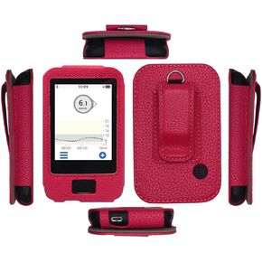 Fitted Leather Case W/Screen Protector (Includes Carabiner & Lanyard) for Dexcom Receiver G6 CGM (Black)