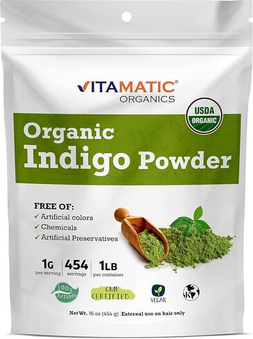 مسحوق النيلي العضوي المعتمد من وزارة الزراعة الأمريكية من Vitamatic، 1 رطل (16 أونصة) in Saudi Arabia