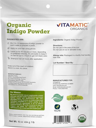 مسحوق النيلي العضوي المعتمد من وزارة الزراعة الأمريكية من Vitamatic، 1 رطل (16 أونصة) in Saudi Arabia