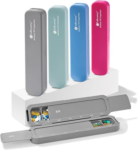 منظم حبوب الدواء الأسبوعي من تافكوني - منظم أدوية السفر، صناديق حبوب الدواء ومنظم مرتين في اليوم، حقيبة حبوب جميلة لمدة 7 أيام، حامل حبوب للفيتامينات والأدوية والأجهزة اللوحية (رمادي أنيق) in Kuwait