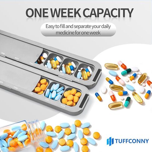 منظم حبوب الدواء الأسبوعي من تافكوني - منظم أدوية السفر، صناديق حبوب الدواء ومنظم مرتين في اليوم، حقيبة حبوب جميلة لمدة 7 أيام، حامل حبوب للفيتامينات والأدوية والأجهزة اللوحية (رمادي أنيق) in Kuwait