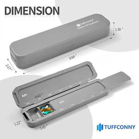 منظم حبوب الدواء الأسبوعي من تافكوني - منظم أدوية السفر، صناديق حبوب الدواء ومنظم مرتين في اليوم، حقيبة حبوب جميلة لمدة 7 أيام، حامل حبوب للفيتامينات والأدوية والأجهزة اللوحية (رمادي أنيق) in Kuwait