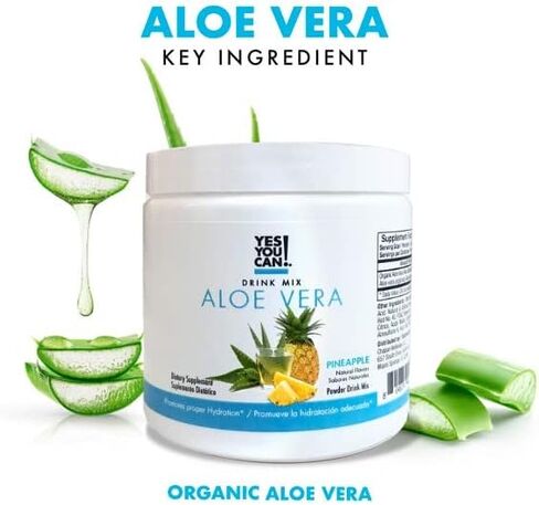 Yes You Can! Organic Aloe Vera Powder Drink Mix - Hydration Booster Infused with Pure Aloe Juice - Delicious Flavors - Made in USA - Antioxidant Rich - Hibiscus Flavor - 40 Servings in Kuwait