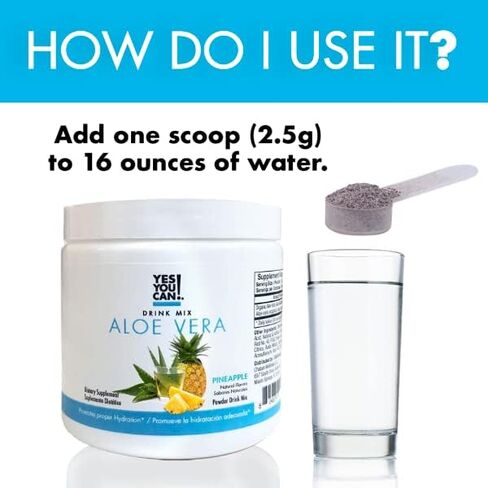 Yes You Can! Organic Aloe Vera Powder Drink Mix - Hydration Booster Infused with Pure Aloe Juice - Delicious Flavors - Made in USA - Antioxidant Rich - Hibiscus Flavor - 40 Servings in Kuwait