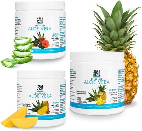 Yes You Can! Organic Aloe Vera Powder Drink Mix - Hydration Booster Infused with Pure Aloe Juice - Delicious Flavors - Made in USA - Antioxidant Rich - Hibiscus Flavor - 40 Servings in Kuwait