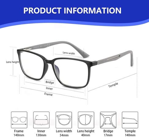 BLUEMOKY Blue Light Reading Glasses for Men，Sport Square Frame Readers, Anti Glare Computer Glasses in Kuwait