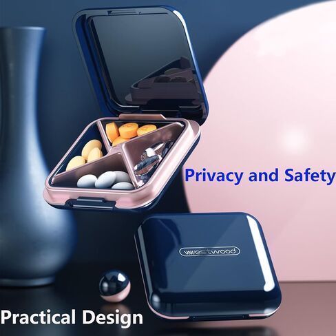 Small Pill Box Waterproof Travel Pill Case Portable Daily Pill Container Pill Holder for Purse 4 Compartments Pocket Compact Medicine Organizer for Vitamin,Fish Oils,Supplements,Medication in Kuwait