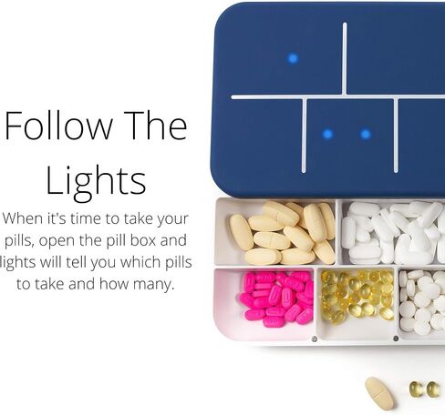 Monthly Pill Organizer by Ellie | Organize Pills in Seconds | Alarm & Phone Notification | Caregiver Notifications | Lights Indicate Which Pills to Take and How Many in Saudi Arabia