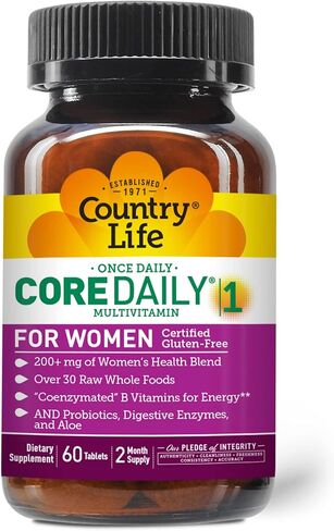 Country Life Core Daily-1 Multivitamins for Women, Energy Support, 60 Tablets, 2 Month Supply, Certified Gluten Free, Certified Vegetarian in Saudi Arabia