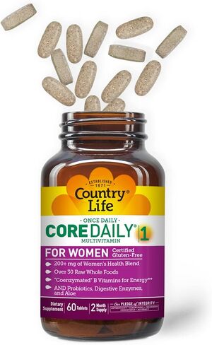 Country Life Core Daily-1 Multivitamins for Women, Energy Support, 60 Tablets, 2 Month Supply, Certified Gluten Free, Certified Vegetarian in Saudi Arabia