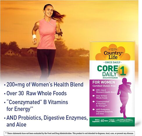 Country Life Core Daily-1 Multivitamins for Women, Energy Support, 60 Tablets, 2 Month Supply, Certified Gluten Free, Certified Vegetarian in Saudi Arabia