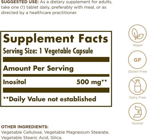 Solgar Inositol 500 mg - 100 Vegetable Capsules - Supports Cellular Function & Brain Health - Vegan, Gluten Free, Dairy Free, Kosher - 100 Servings in Saudi Arabia