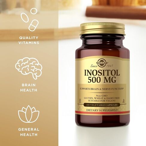 Solgar Inositol 500 mg - 100 Vegetable Capsules - Supports Cellular Function & Brain Health - Vegan, Gluten Free, Dairy Free, Kosher - 100 Servings in Saudi Arabia
