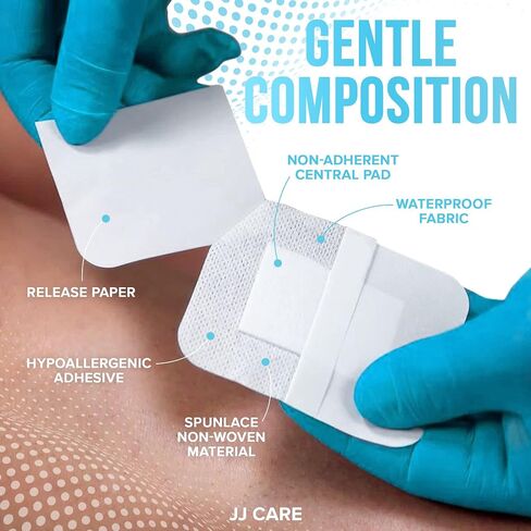 JJ CARE Waterproof Adhesive Island Dressing [Pack of 50], 2" x 3.75" Sterile Island Wound Dressing, Breathable Bordered Gauze Dressing, Individually Wrapped Latex Free Bandages, Non-Stick Central Pad in Saudi Arabia