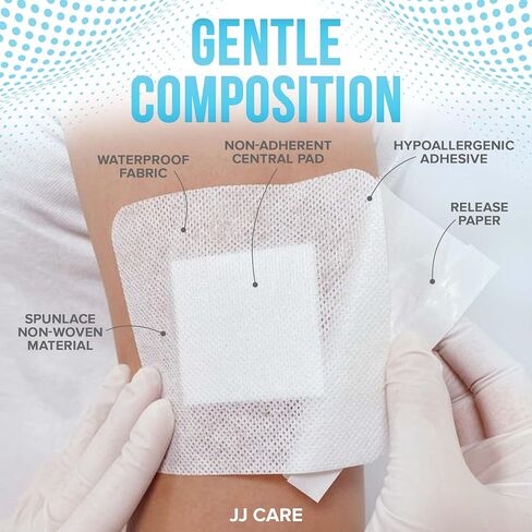 JJ CARE Waterproof Adhesive Island Dressing [Pack of 25], 6" x 6" Sterile Island Wound Dressing, Breathable Bordered Gauze Dressing, Individually Wrapped Latex Free Bandages with Non-Stick Central Pad in Saudi Arabia