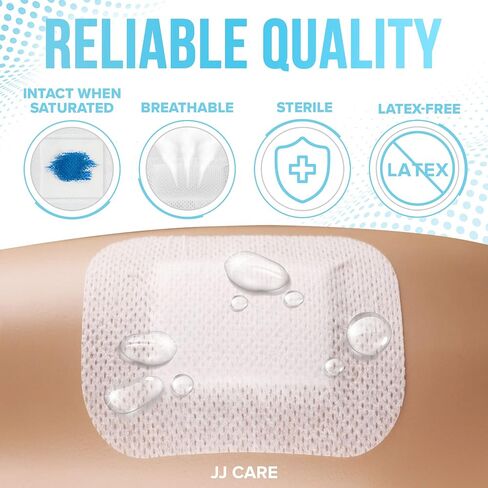 JJ CARE Waterproof Adhesive Island Dressing [Pack of 25], 6" x 6" Sterile Island Wound Dressing, Breathable Bordered Gauze Dressing, Individually Wrapped Latex Free Bandages with Non-Stick Central Pad in Saudi Arabia