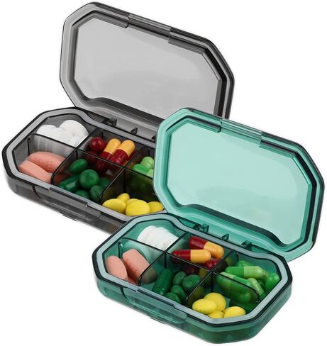 سيبا منظم حبوب دواء يومي، عبوة من 2 عبوة من 6 اقسام محمولة، حاوية حبوب صغيرة للمحفظة او الجيب، صندوق ادوية للتخييم والسفر والعطلات in Kuwait