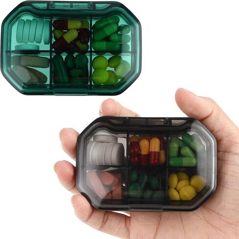 سيبا منظم حبوب دواء يومي، عبوة من 2 عبوة من 6 اقسام محمولة، حاوية حبوب صغيرة للمحفظة او الجيب، صندوق ادوية للتخييم والسفر والعطلات in Kuwait