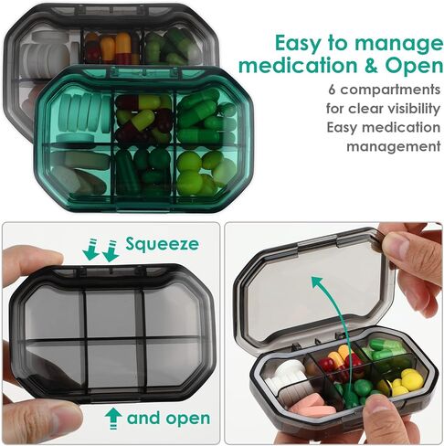 سيبا منظم حبوب دواء يومي، عبوة من 2 عبوة من 6 اقسام محمولة، حاوية حبوب صغيرة للمحفظة او الجيب، صندوق ادوية للتخييم والسفر والعطلات in Kuwait