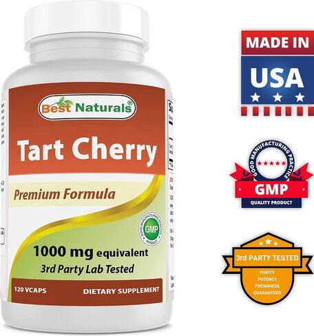 Best Naturals Tart Cherry Extract 1000 mg (Non-GMO) Veggie Capsules - Promotes Healthy Uric Acid levels within normal range, Healthy Joint Function & Promotes Healthy Sleep Cycle, 120 Count in Kuwait