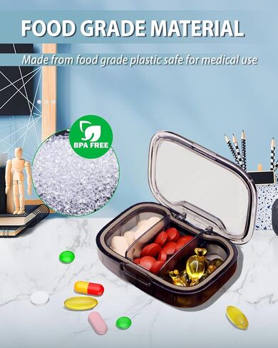 3 Compartments Travel Pill Organizer, Moisture Proof Small Pill Box for Pocket Purse Daily Pill Case Portable Medicine Vitamin Holder Container, Pills Fish Oil Supplements Box (Apricot) in Kuwait