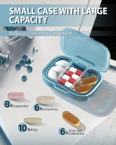 3 Compartments Travel Pill Organizer, Moisture Proof Small Pill Box for Pocket Purse Daily Pill Case Portable Medicine Vitamin Holder Container, Pills Fish Oil Supplements Box (Apricot) in Kuwait