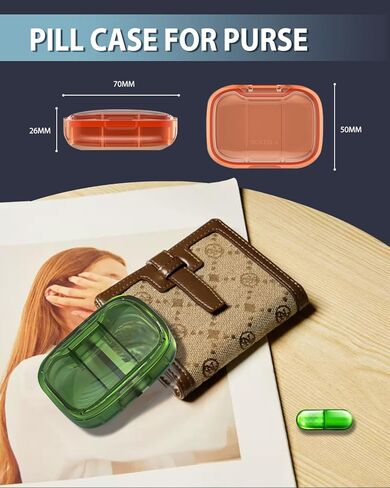 3 Compartments Travel Pill Organizer, Moisture Proof Small Pill Box for Pocket Purse Daily Pill Case Portable Medicine Vitamin Holder Container, Pills Fish Oil Supplements Box (Apricot) in Kuwait