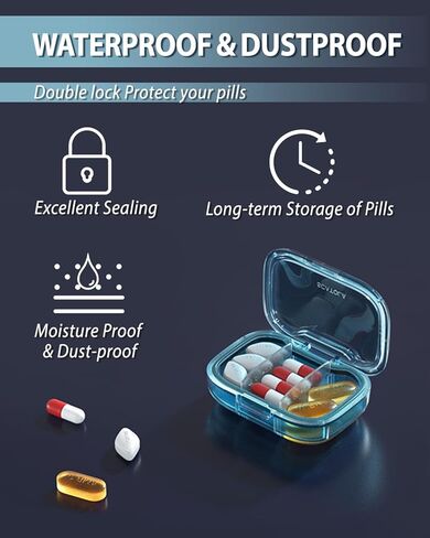 3 Compartments Travel Pill Organizer, Moisture Proof Small Pill Box for Pocket Purse Daily Pill Case Portable Medicine Vitamin Holder Container, Pills Fish Oil Supplements Box (Apricot) in Kuwait