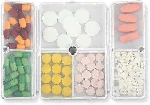 سيبا 1 قطعة منظم حبوب منع الحمل صندوق حاويات السفر ملصقات ملحق صغير قابل للطي 7 أيام مقصورات أغطية داخلية أسبوعية محمولة قابلة للطي صغيرة موزع الأدوية الشخصية جيب السفر (أبيض) in Kuwait