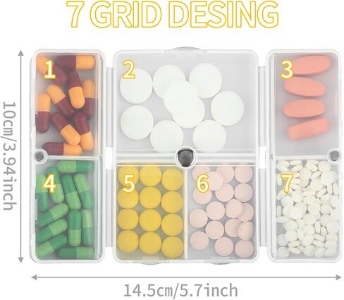 سيبا 1 قطعة منظم حبوب منع الحمل صندوق حاويات السفر ملصقات ملحق صغير قابل للطي 7 أيام مقصورات أغطية داخلية أسبوعية محمولة قابلة للطي صغيرة موزع الأدوية الشخصية جيب السفر (أبيض) in Kuwait