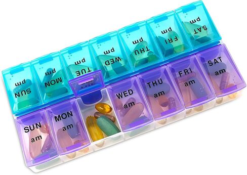 Weekly Pill Organizer - 7 Day AM/PM Twice a Day | Pills Planner Case with Large Compartment | BPA Free Travel Medicine Box for Medication, Vitamins & Fish Oil Supplements in Saudi Arabia