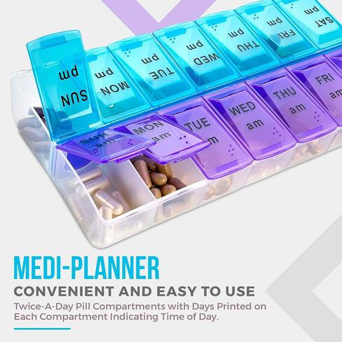 Weekly Pill Organizer - 7 Day AM/PM Twice a Day | Pills Planner Case with Large Compartment | BPA Free Travel Medicine Box for Medication, Vitamins & Fish Oil Supplements in Saudi Arabia