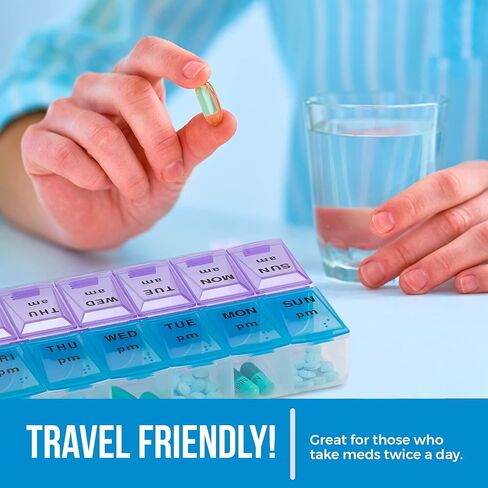 Weekly Pill Organizer - 7 Day AM/PM Twice a Day | Pills Planner Case with Large Compartment | BPA Free Travel Medicine Box for Medication, Vitamins & Fish Oil Supplements in Saudi Arabia