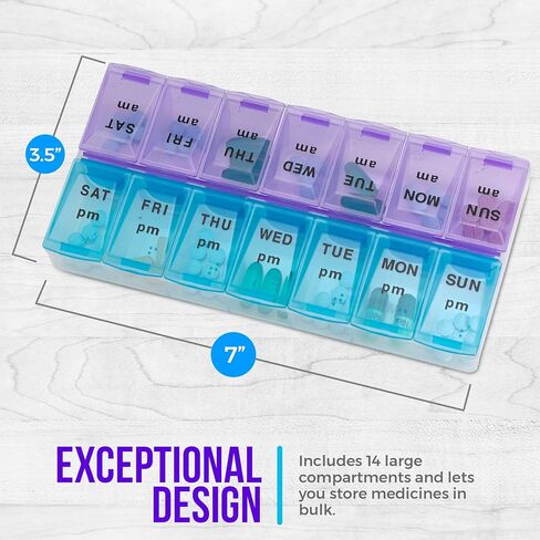 Weekly Pill Organizer - 7 Day AM/PM Twice a Day | Pills Planner Case with Large Compartment | BPA Free Travel Medicine Box for Medication, Vitamins & Fish Oil Supplements in Saudi Arabia