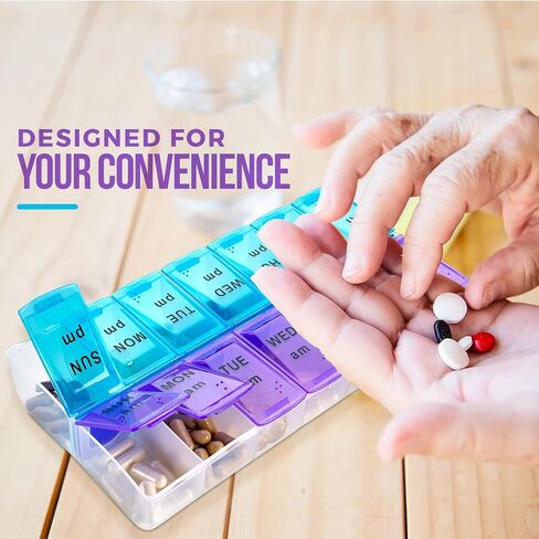 Weekly Pill Organizer - 7 Day AM/PM Twice a Day | Pills Planner Case with Large Compartment | BPA Free Travel Medicine Box for Medication, Vitamins & Fish Oil Supplements in Saudi Arabia
