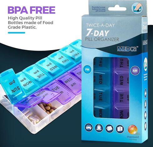 Weekly Pill Organizer - 7 Day AM/PM Twice a Day | Pills Planner Case with Large Compartment | BPA Free Travel Medicine Box for Medication, Vitamins & Fish Oil Supplements in Saudi Arabia