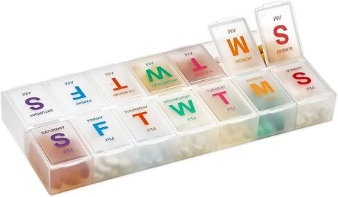 Weekly Pill Organizer - 7 Day AM/PM Twice a Day | Pills Planner Case with Large Compartment | BPA Free Travel Medicine Box for Medication, Vitamins & Fish Oil Supplements in Saudi Arabia