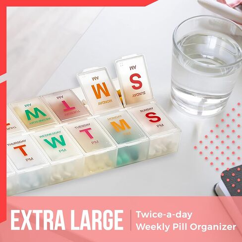 Weekly Pill Organizer - 7 Day AM/PM Twice a Day | Pills Planner Case with Large Compartment | BPA Free Travel Medicine Box for Medication, Vitamins & Fish Oil Supplements in Saudi Arabia