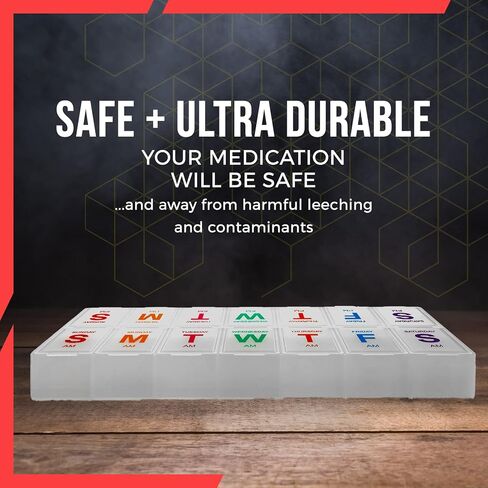 Weekly Pill Organizer - 7 Day AM/PM Twice a Day | Pills Planner Case with Large Compartment | BPA Free Travel Medicine Box for Medication, Vitamins & Fish Oil Supplements in Saudi Arabia
