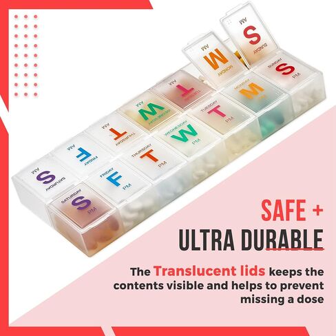 Weekly Pill Organizer - 7 Day AM/PM Twice a Day | Pills Planner Case with Large Compartment | BPA Free Travel Medicine Box for Medication, Vitamins & Fish Oil Supplements in Saudi Arabia